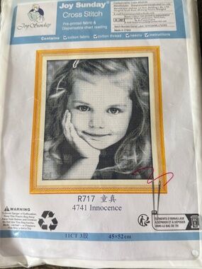Young Girl Black & White Pre-Printed Joy Sunday Cross Stitch Kit 11ct Aid - NEW